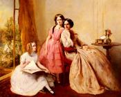 亚伯拉罕 所罗门 : A Portrait Of Two Girls With Their Governess